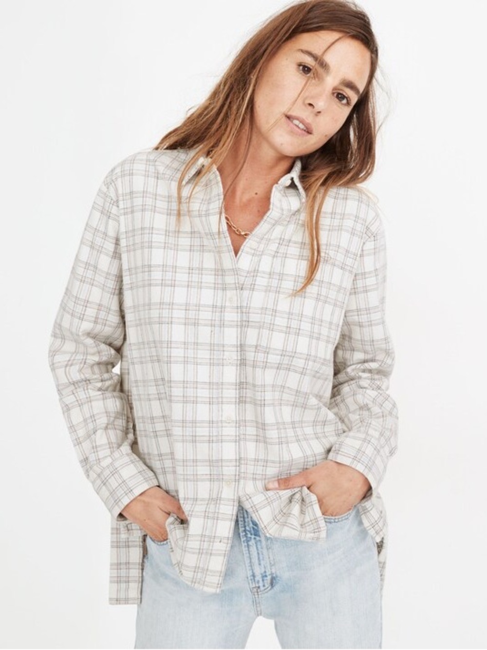 Madewell Corduroy Oversized Ex-Boyfriend Shirt in Lombard Plaid
#MC063